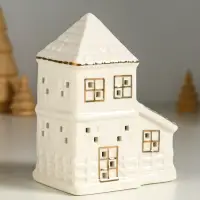 Сувенир керамика свет "Домик с верандой" белый с золотом 9,5х6х12,5 см