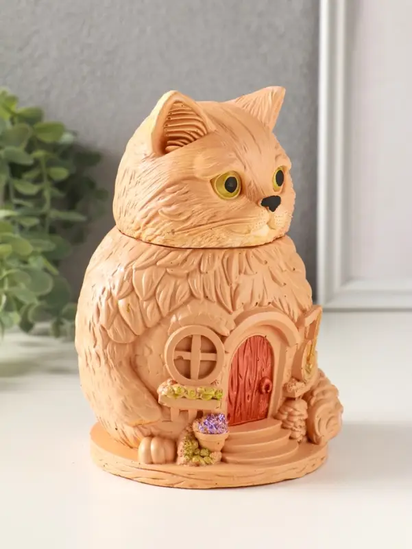 Шкатулка для украшений с крышкой &laquo;Кот Теремок&raquo;, 15&times;10 см, гипс, рыжий