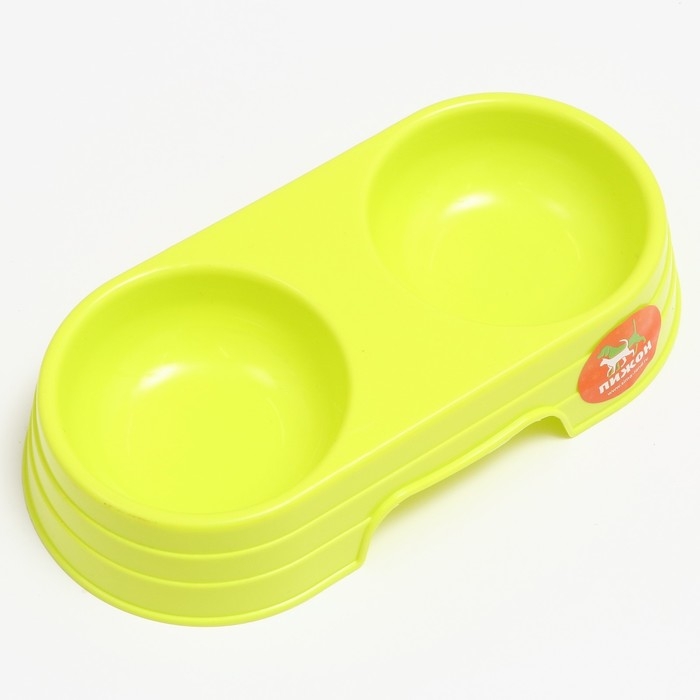 Миска пластиковая двойная "Дуэт", 24 х 12,5 х 4,5 см, зелёная