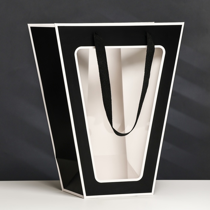 Пакет-переноска для цветов 18 &times; 14 &times; 35 х 28 см, черный с каймой