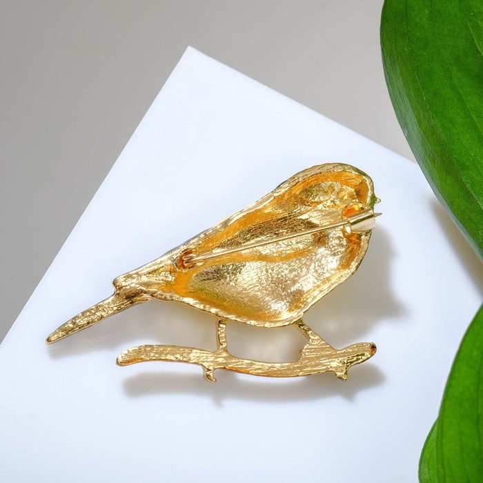 Брошь &laquo;Птица&raquo; синица, чёрно-жёлтый в золоте