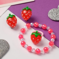 Набор детский &laquo;Выбражулька&raquo; 3 предмета: клипсы, браслет, кольцо, клубнички, цветной