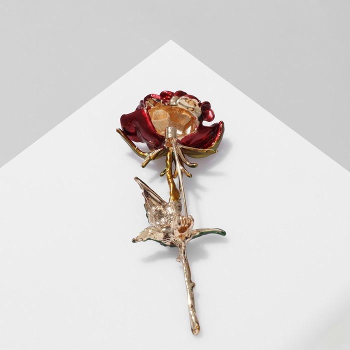 Брошь &laquo;Роза&raquo;, красно-зелёный в золоте