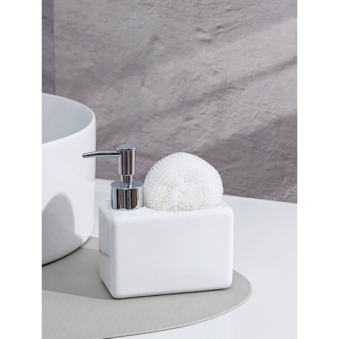 Дозатор для моющего средства с подставкой для губки SAVANNA &laquo;Природа&raquo;, 450 мл, цвет белый