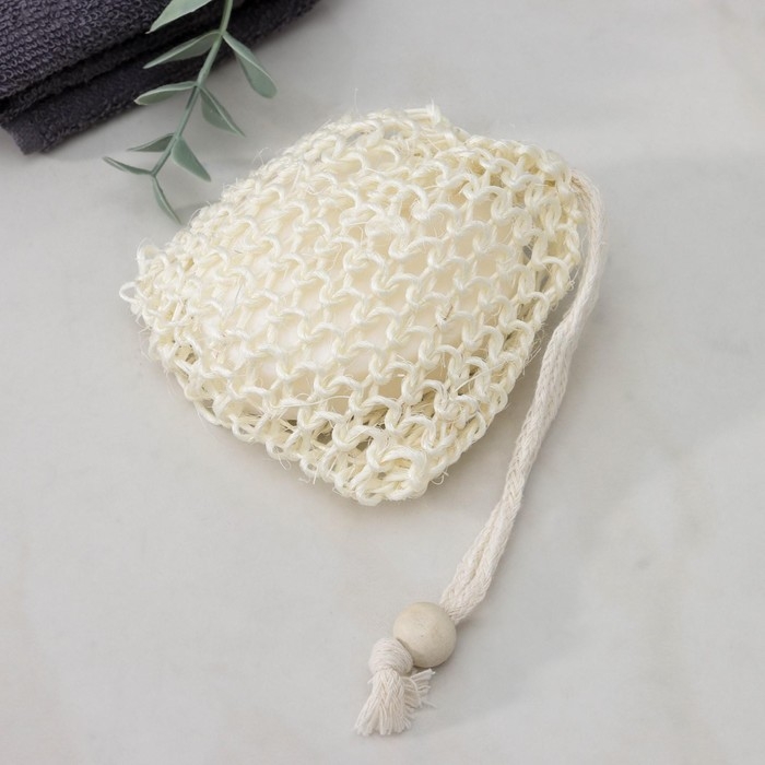 Мочалка-мешочек для вкладывания мыла Доляна, 10&times;10 см, бежевая