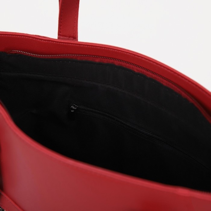 Сумка женская тоут на молнии, наружный карман, цвет бордовый