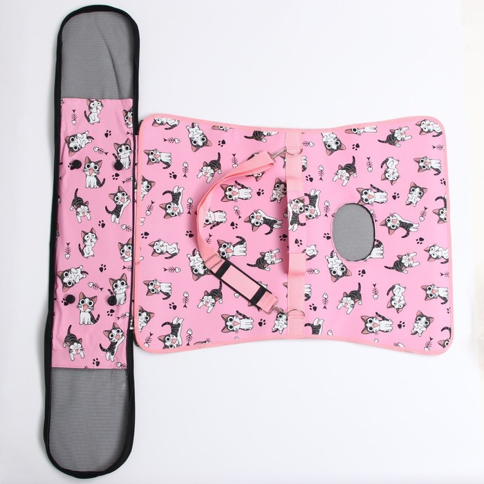 Сумка - переноска для животных "Играющие котики", розовая, размер L, 53 х 21 х 29 см