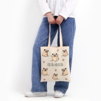 Шопер &laquo;Мопс&raquo; без молнии, без подклада, цвет бежевый