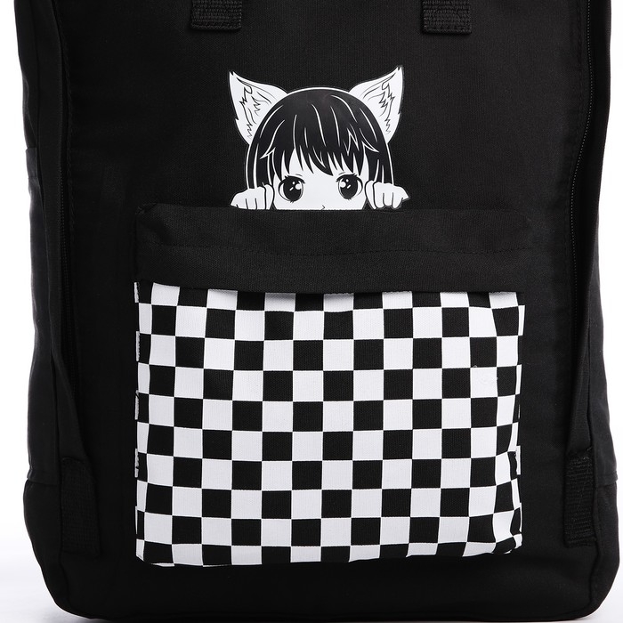 Рюкзак школьный текстильный Anime girl, 38х27х13 см, цвет чёрный