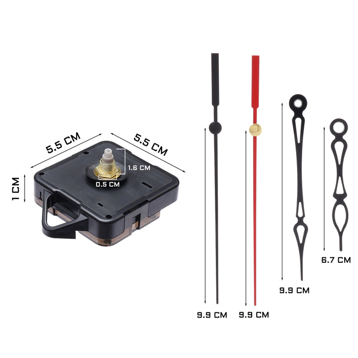 Часовой механизм со стрелками &laquo;Соломон-33&raquo;, плавный ход, шток 16 мм, стрелки 67/99/99 мм