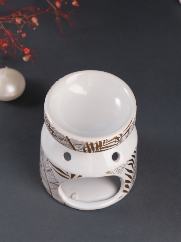 Аромалампа керамика "Золотые пальмовые листья на белом" 9,8х9,8х11 см