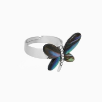 Кольцо безразмерное &laquo;Бабочка&raquo;, галиотис, зелёное в серебре