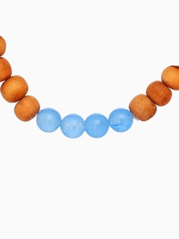 Браслет из сандалового дерева с агатом, длина 18 см, цв. синий