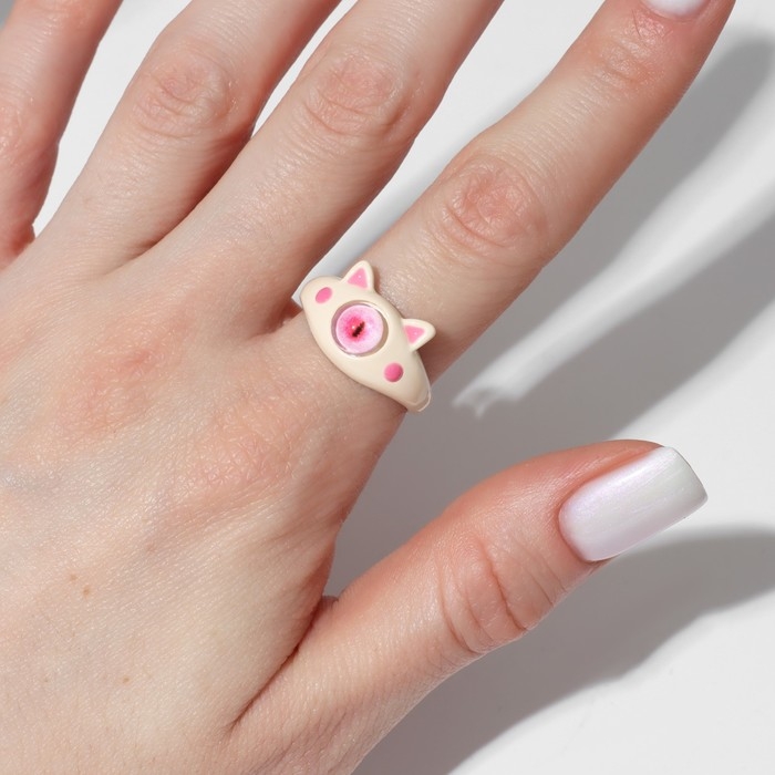 Кольцо &laquo;Монстрик&raquo; кот, цвет розовый, безразмерное