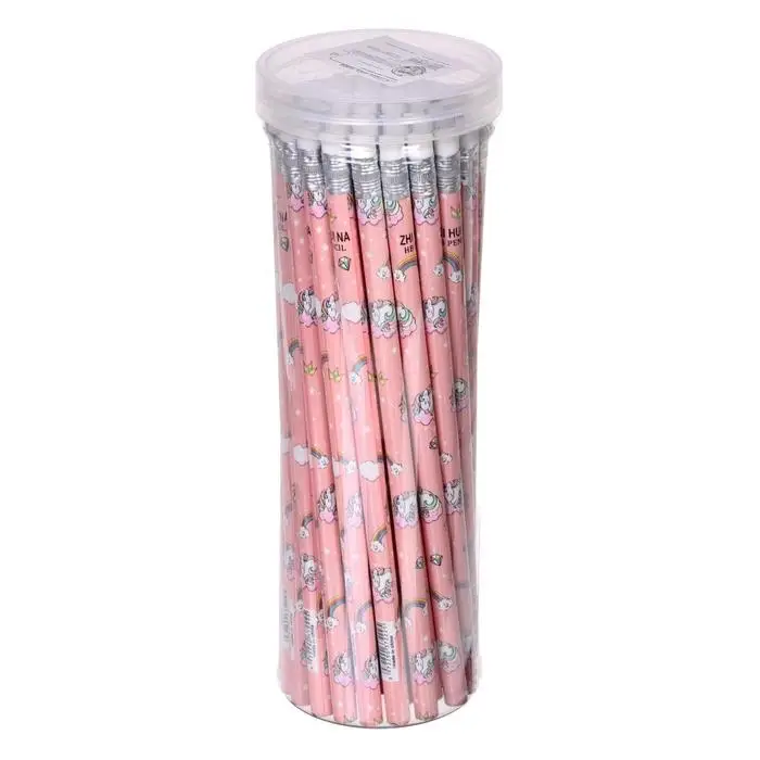 Карандаш чернографитный с ластиком &laquo;Единороги&raquo;, твердость НВ, корпус круглый, МИКС (штрихкод на штуке)