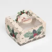 Коробка под бенто - торт с окном &laquo;Новогодняя с шишками&raquo;, 14&times;14&times;8 см, Новый год