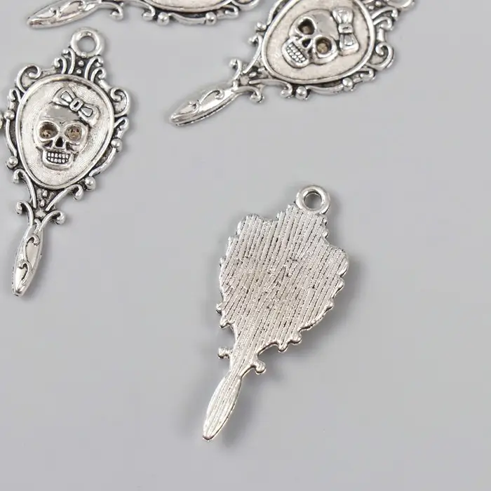 Декор для творчества металл "Ажурное зеркало с черепом" серебро 3,4х1,5 см