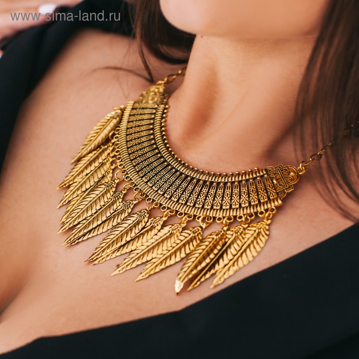 Колье &laquo;Ажурные перья&raquo;, цвет чернёное золото, 42 см