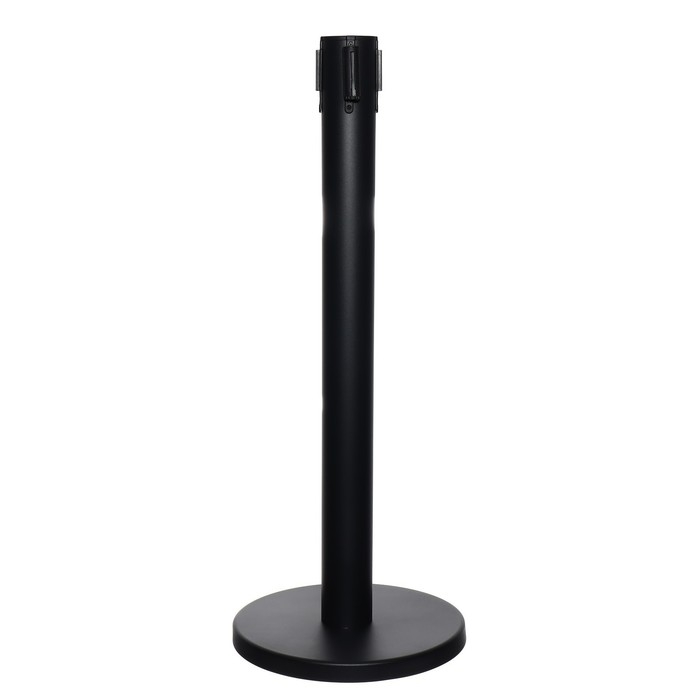 Стойка ограждения черная, с вытяжной лентой-180см желтая,высота-90см,d- 6см, напольный d-32см