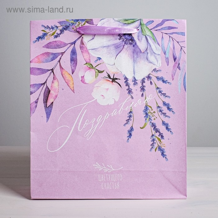 Пакет подарочный крафтовый вертикальный, упаковка, &laquo;Поздравляю&raquo;, MS 18 х 23 х 10 см