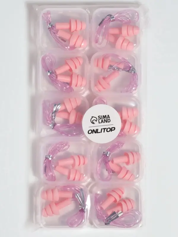 Беруши на шнурке, 3&times;1.5 см, в футляре, фасовка 10 шт., силиконовые, розовые