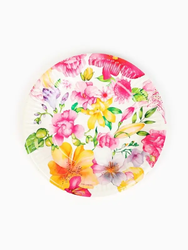 Тарелка одноразовая бумажная &laquo;Акварельные цветы&raquo;, белая, 18 см