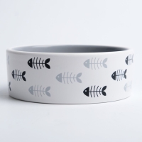 Миска керамическая "Рыбные косточки" 300 мл  12,5 x 4,5 cм, серая/белая