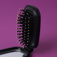 Расчёска массажная, складная, зеркалом, 9,5 &times; 5,5 см, цвет чёрный