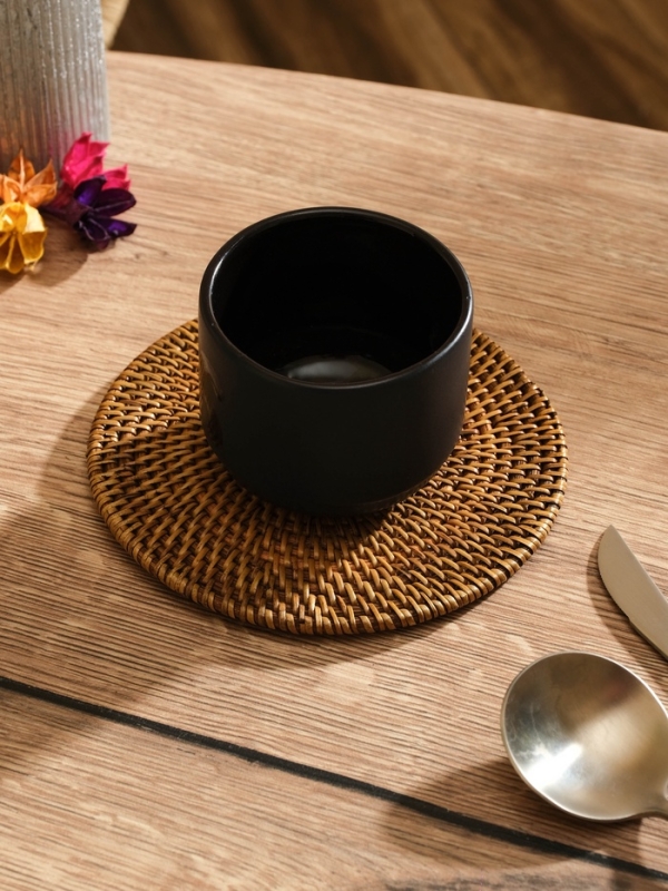 Коврик сервировочный плетеный круглый ротанг,    15х15х0,5 см