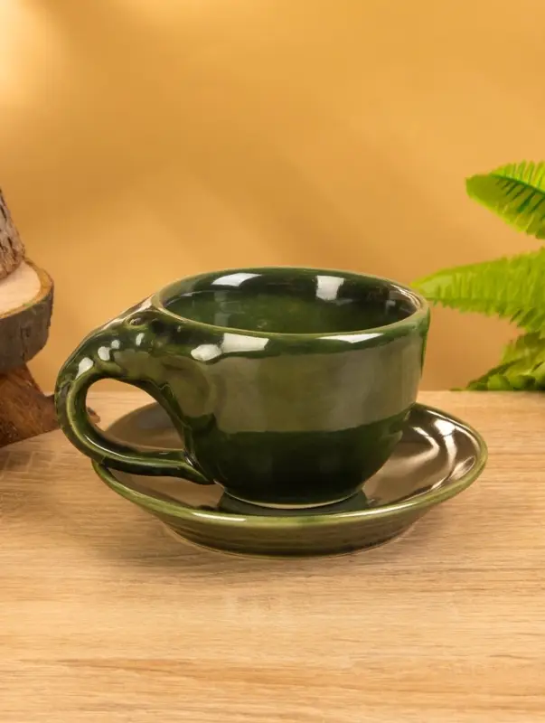 Чашка с блюдцем &laquo;Слоник&raquo;, 13&times;13&times;8 см, керамика, зелёная