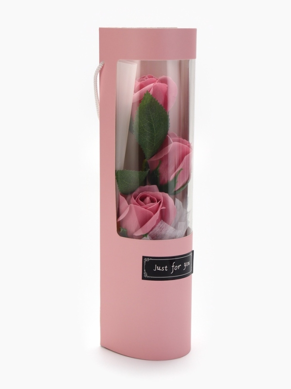 Букет из трех мыльных дымных роз в колбе.