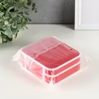 Шкатулка пластик, кожзам для украшений 6 ячеек, 10 полос, красная 13,5х11,5х5,5 см