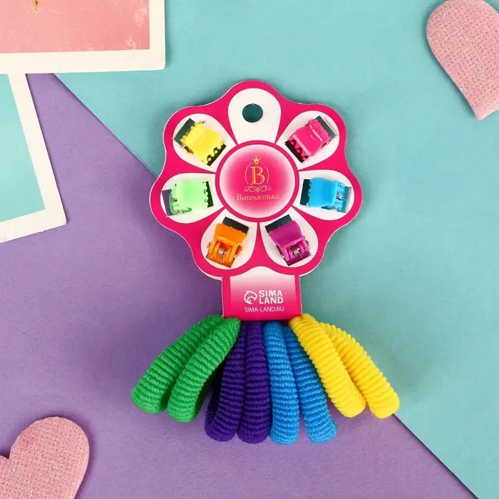 Набор для волос &laquo;Радуга&raquo;, 8 резинок, 6 крабов