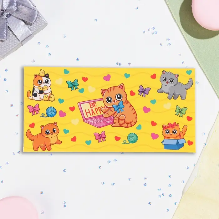 Конверт для денег BE HAPPY, картон, 16.5&times;8 см