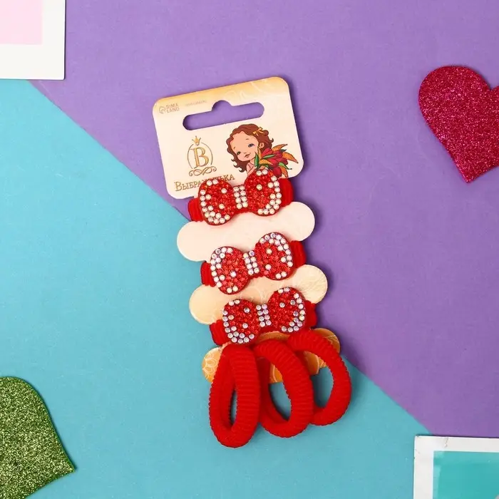 Резинка для волос &laquo;Сладость&raquo; (набор 6 шт) бантик, 2 см, красный