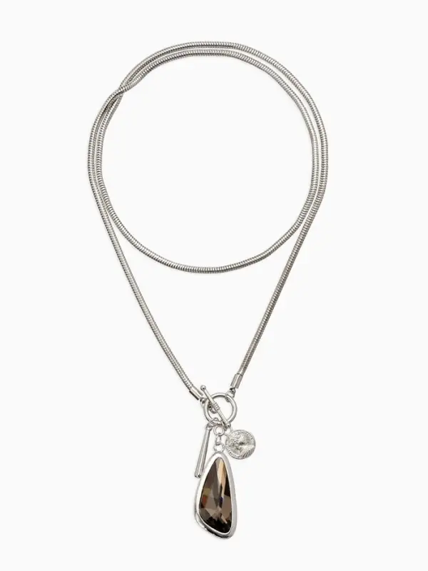 Кулон на цепочке "Стиль" капля, цвет серый в серебре