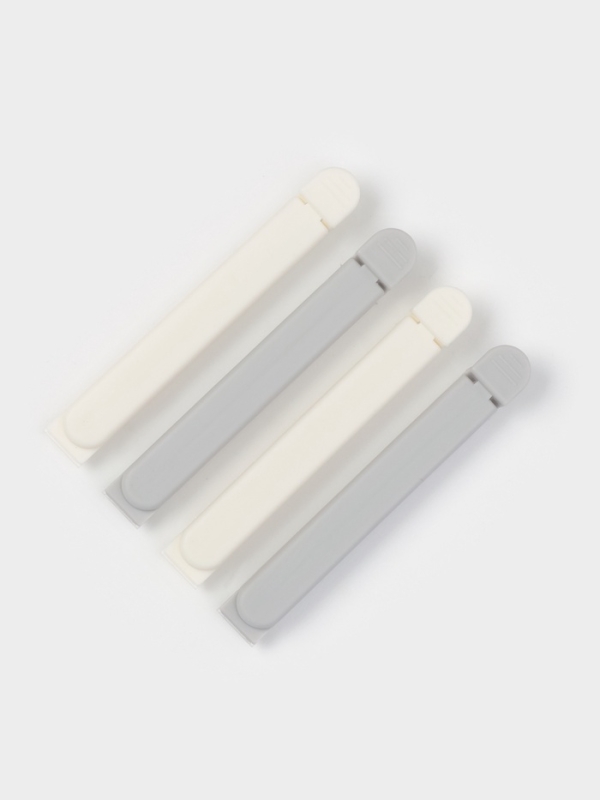 Набор зажимов для пакетов 4 шт, 11х6х1 см, цвет белый/серый