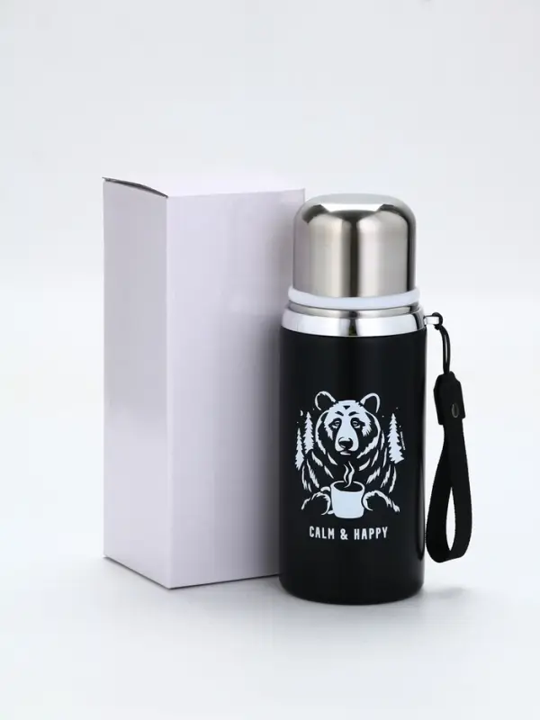 Термос "Calm and happy", чёрный, 600мл