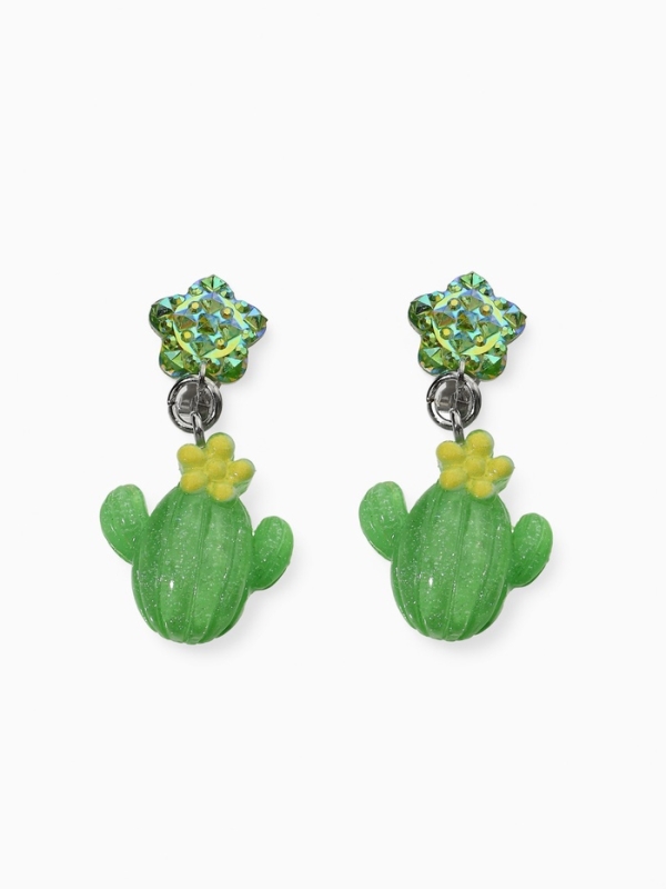 Серьги-клипсы детские "Выбражулька" кактус с звездой кристалл, цвет зеленый