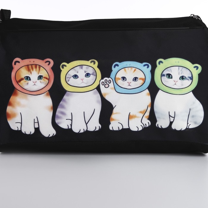 Сумка детская спортивная для девочки &laquo;Котята в шапках&raquo;, 40х24х21, отд на молнии, чёрный