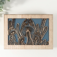 Шкатулка дерево 6 делений "Грибы" бежево-синяя 17х24х7 см