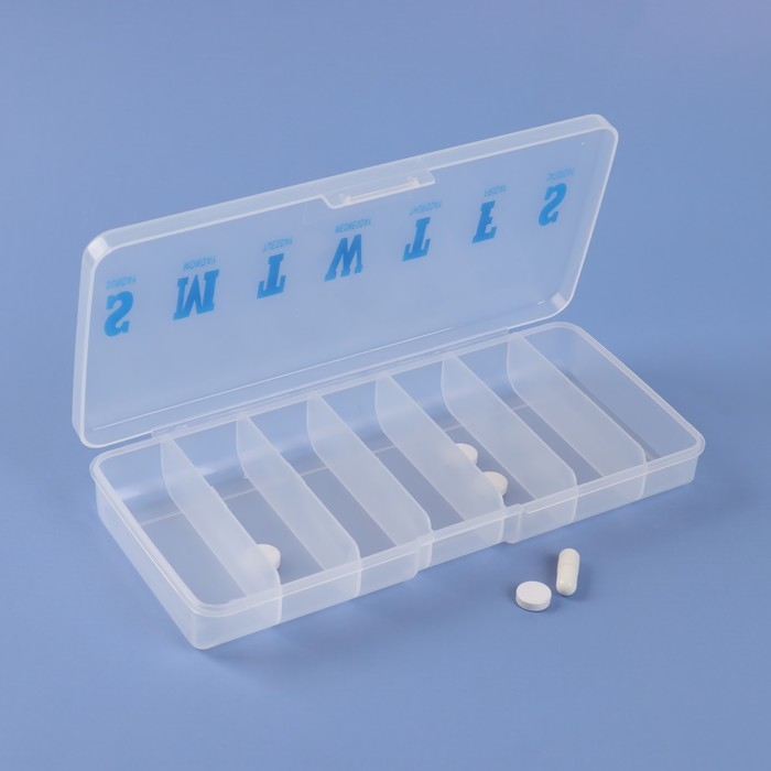 Таблетница &laquo;Неделька&raquo;, английские буквы, 7 секций, цвет прозрачный