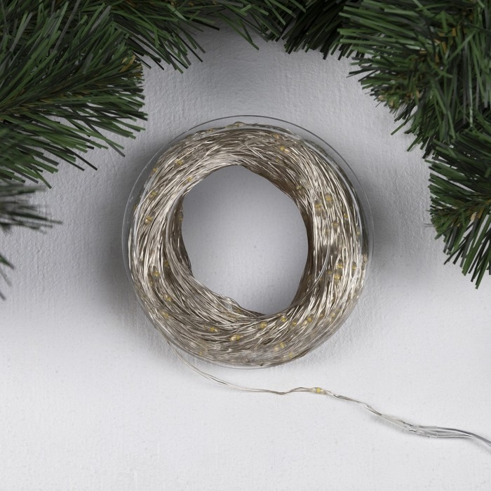 Гирлянда &laquo;Нить&raquo; 50 м роса, IP44, серебристая нить, 500 LED, свечение тёплое белое, 8 режимов, 31 В