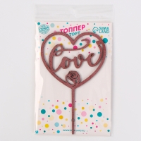 Топпер деревянный &laquo;Сердце&raquo;, с блёстками, цвет розовый