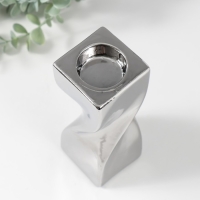 Подсвечник керамика на 1 свечу "Изгиб" d=3,5 см серебро 6,5х6,5х17,5 см