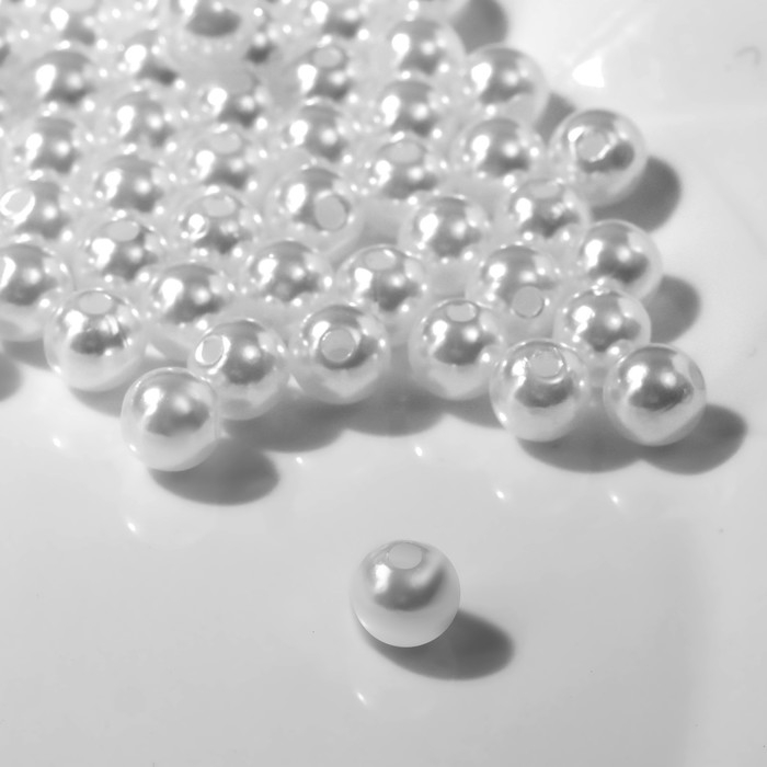 Бусины №8 &laquo;Жемчуг&raquo; 0,8&times;0,8&times;0,8 см, (набор 100 шт.), отверстие сквозное, цвет белый