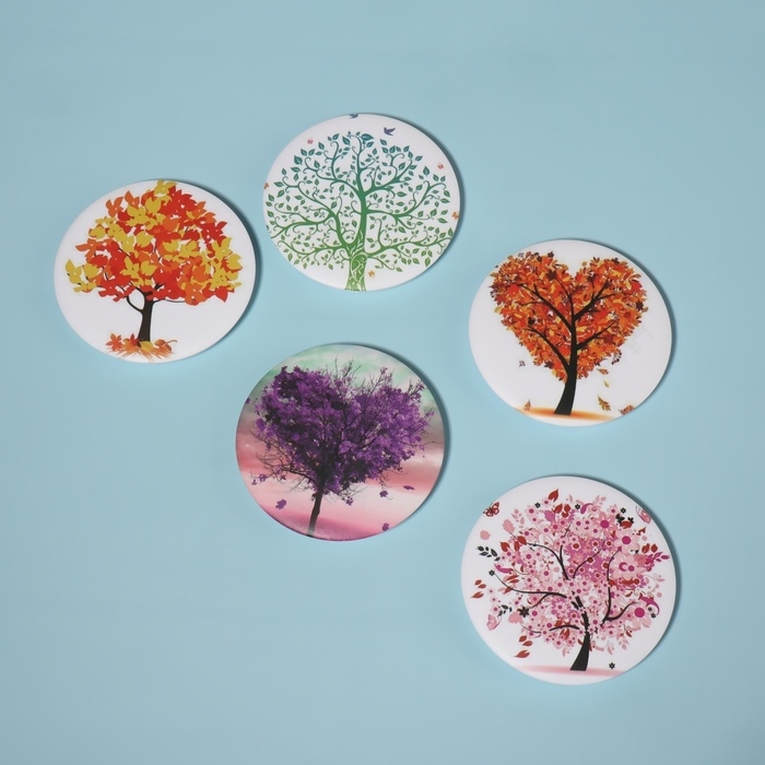 Зеркало складное &laquo;Деревья&raquo;, d = 7,5 см, с увеличением, рисунок МИКС