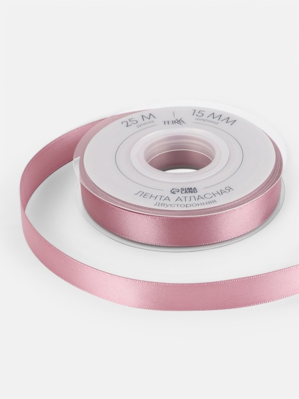 Лента атласная двухсторонняя №165 15мм*25&plusmn;1м пыльная роза TR