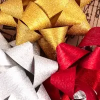 Бант - звезда №7.5, фасовка 8 шт., с блестками, МИКС