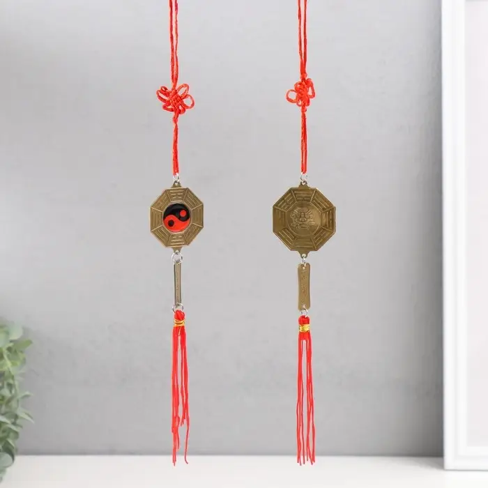 Подвеска металл "Зеркало Багуа" с узлом счастья 4,5х24 см   МИКС